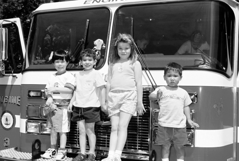 Kids on a firetruck