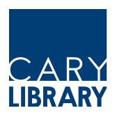 Cary Library logo with snow and evergreens