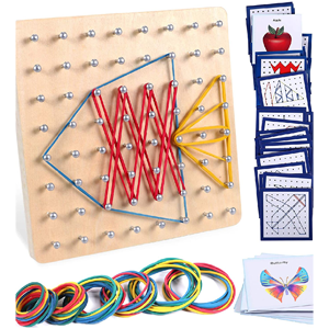 Wooden board, cards, and colored bands