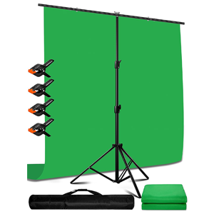 Green screen with stand, case and clips