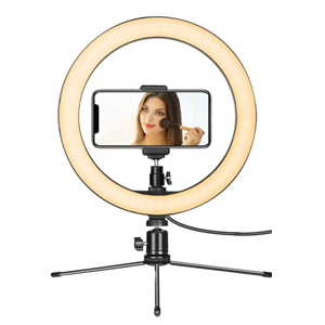 Ring Light on tripod with smartphone mounted in center