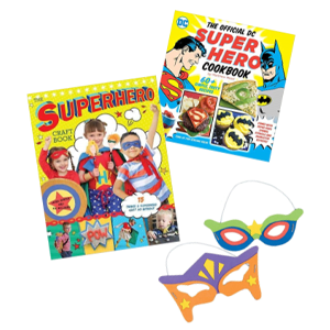 Kit with masks and books for superheroes